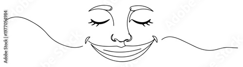 smiling face with closed eyes oneline sketch