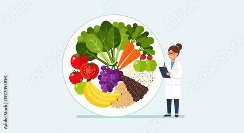 Nutritionist presenting healthy food plate for balanced diet