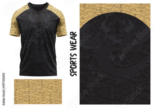 BLACK GOLDEN COLOR JERSEY, abstract background, sportswear, design for Sublimation print, dress pattern