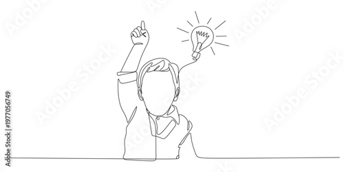 continue line illustration of a child getting an idea eps 3