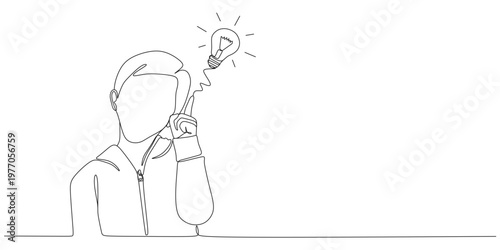 continue line illustration of a child getting an idea eps 2