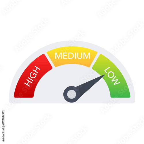 Risk level gauge low medium high indicator. vector illustration