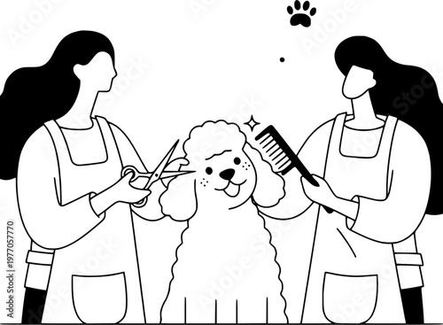 Dog groomer with poodle illustration