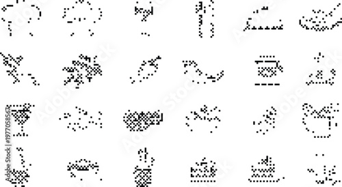 Foto Food Icons Pixelated Bitmap Halftone Dotted Dither Vector Set