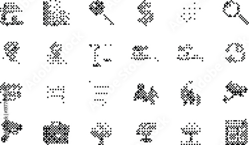 Quadro su tela Pixelated Bitmap Halftone Dotted Dither Icons Set Vector
