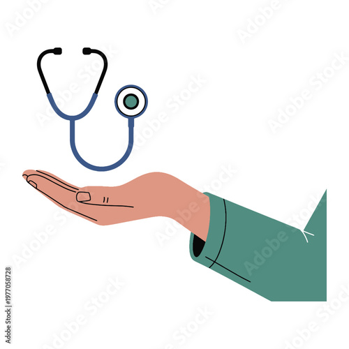 Healthcare Support: A stylized illustration presents a helping hand cradling a stethoscope, symbolizing support, care, and the essence of medical assistance.