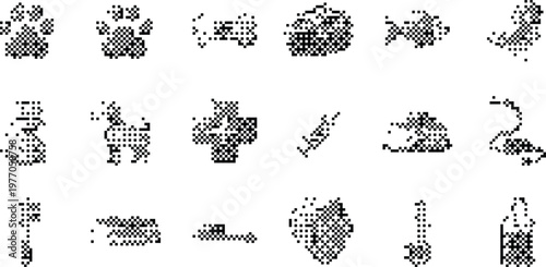 Veterinary Icons Pixelated Bitmap Halftone Dotted Dither Vector Pet Care Animal Clinic Symbols