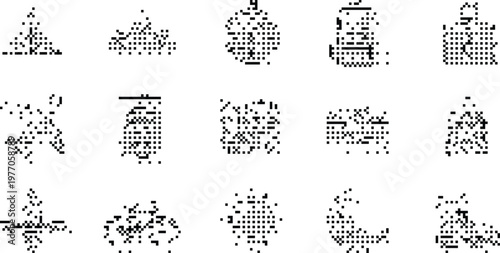 Abstract Shapes Pixelated Bitmap Halftone Dotted Dither Pattern Vector Background Texture Overlay Design Element Graphic Art