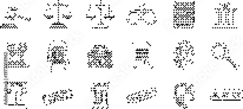 Icon Set Pixelated Bitmap Halftone Dotted Dither Vector Graphic Design Element UI UX App Web