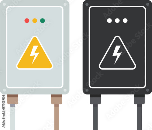 Electrical panel box icon, modern flat design of power distribution cabinet with circuit breaker system for electricity control and industrial use.
