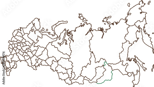 Russia Map Outline with Administrative Regions Brown Line Style