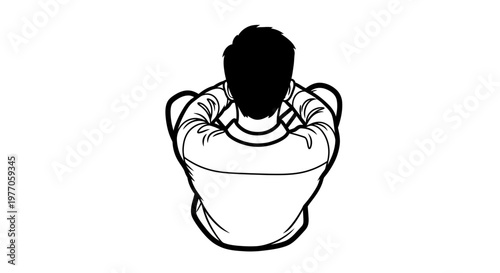 Overhead View Of Person Sitting With Hands Clasped Behind Head, Looking Down