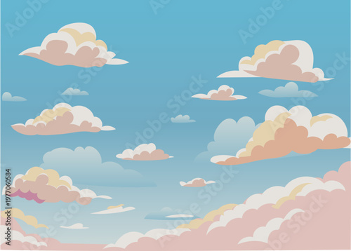 Peach evening clouds pastel sky illustration
