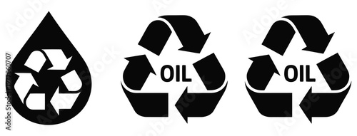Industrial Recycling Symbols Set, Water And Oil Drop Icons With Circular Arrows, Sustainability Concept, Environmental Protection Graphics, Liquid Waste Management Illustration, Eco Industry