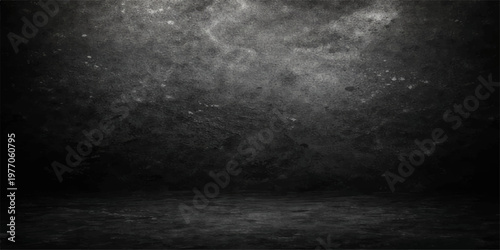 A dark and textured grunge wall background featuring a vintage film strip design over a rough grey concrete surface with an aged stone pattern and an alpha channel for a blank dirty aesthetic