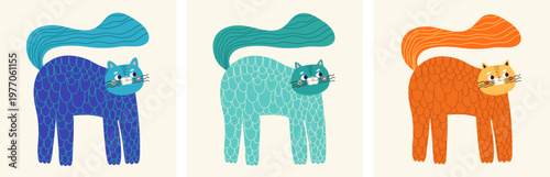 Cute cats illustrations. Vector illustration with a cute cat