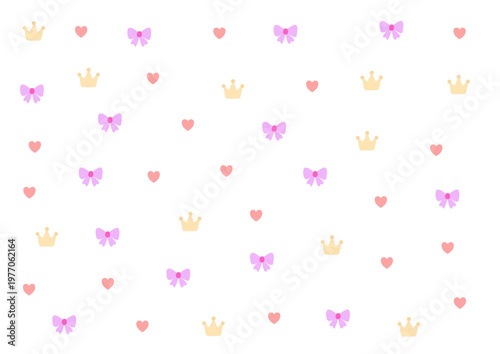 Seamless repeating pattern with cute fairies and princess crowns in soft pastel girly style on dreamy background for kids nursery textile and decorative design