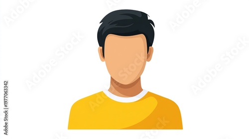 Vector illustration of a user profile icon featuring a male figure with dark hair and a yellow shirt