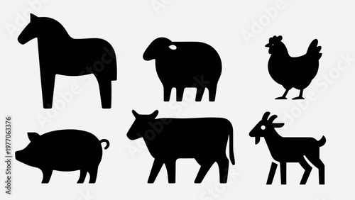 Silhouettes of various farm animals vector set