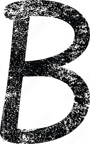 A large black letter b with a textured grunge effect isolated on white background