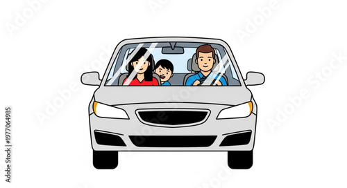 Family driving in a car together on a sunny day.