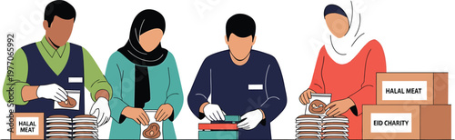 people preparing halal meat for eid charity