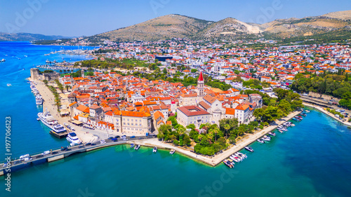 Trogir, Croatia. Aerial drone view, island city, Dalmatia.