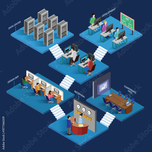 Creative office room layout with plant and water cooler vector