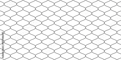 Fishing or soccer net. Repeated hexagon pattern. Black wired mesh texture isolated on white background. Metallic or fabric fence, cage or lattice structure. Vector graphic Illustration.