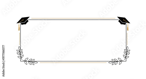 Graduation frame border with caps and laurel leaves for announcement or certificate template design