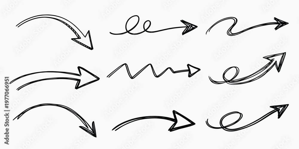 Obraz premium Hand-drawn arrows sketch illustration vector set