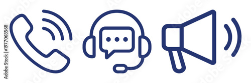 Communication icons for customer support, vector element set