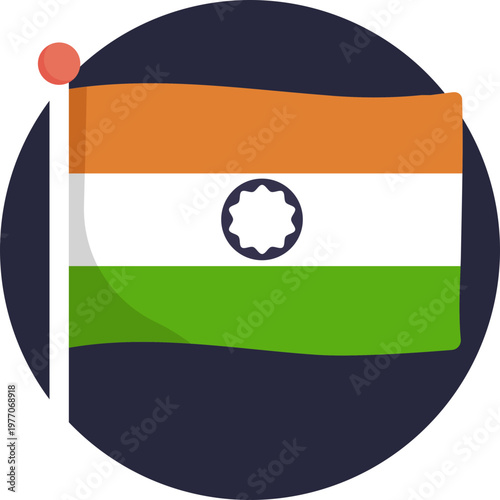 A modern flat-style flag with bold saffron, white, and green bands, and a simplified blue Ashoka Chakra in the middle, designed for clarity at small sizes.