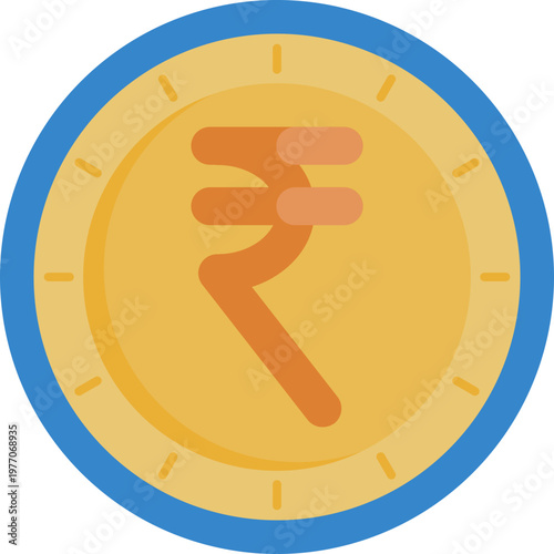 A simple circular coin featuring the Indian rupee symbol (₹) at the center, with clean lines and no additional details.