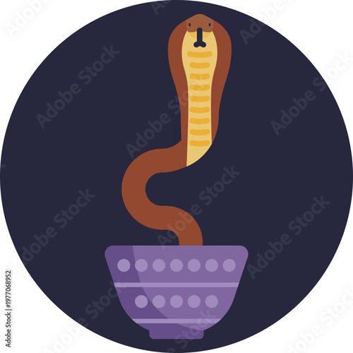 A stylized cobra with its hood fully expanded, facing forward in a symmetrical pose, inspired by traditional Indian symbolism and temple art.