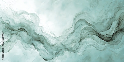 Elegant Neutral Abstract Ink Waves with Flowing Watercolor Lines Background.