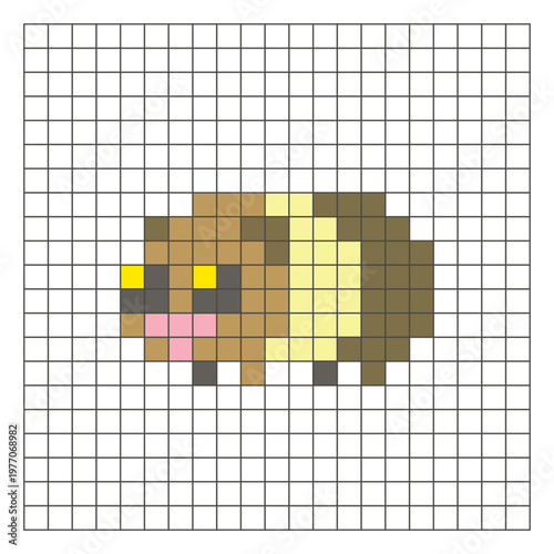 A flat pixel design made of geometric square color blocks on a clean grid layout. Pixel art guinea pig