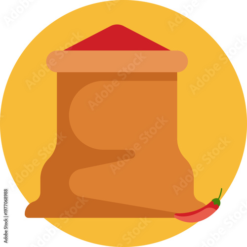 A small pouch or packet filled with chili powder, typically tied or sealed at the top, with a label or hint of spice texture to indicate its contents.