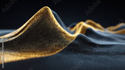 Abstract glowing golden peaks emerge from a dark undulating surface in digital rendering