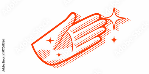 A hand gesture with a sparkling effect depicted in a simple line drawing