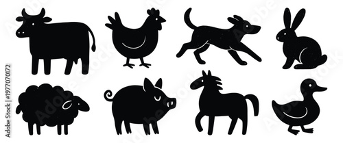 Silhouette farm animal collection vector