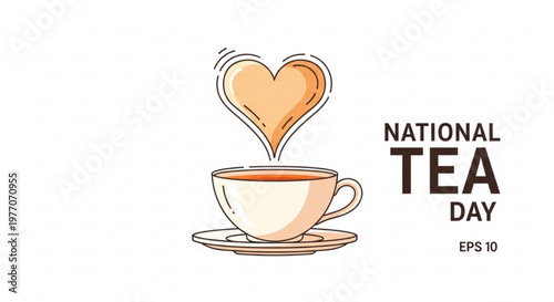 Cup of hot tea with a heart-shaped steam cloud celebrating National Tea Day with a warm beverage concept perfect for holiday promotions and cafe branding