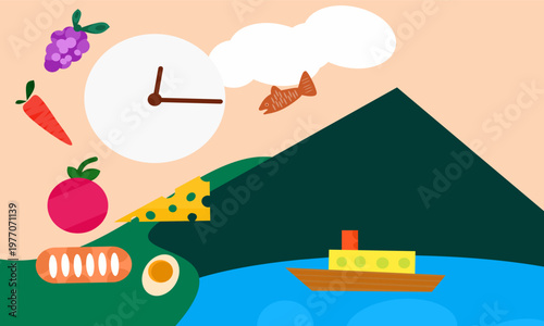 Fun and Colorful Landscape with Daily Objects