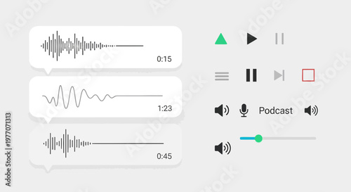Audio Waveform Player Interface with Playback Controls and Volume Slider