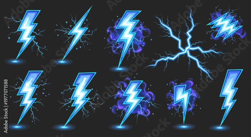 Electric Bolt Collection: Blue Lightning Strikes and Energy Bursts
