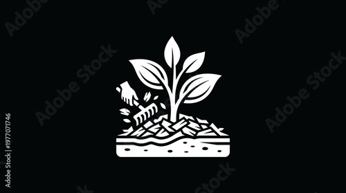 Gardening Logo Hand Raking Soil Around Sprout