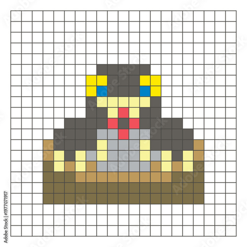 A flat pixel design made of geometric square color blocks on a clean grid layout. Pixel art star-nosed mole