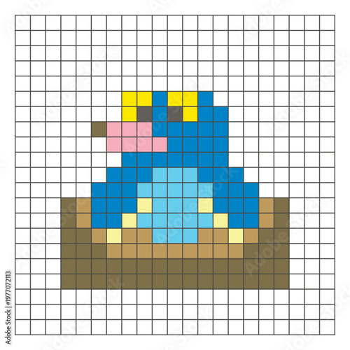 A flat pixel design made of geometric square color blocks on a clean grid layout. Pixel art mole