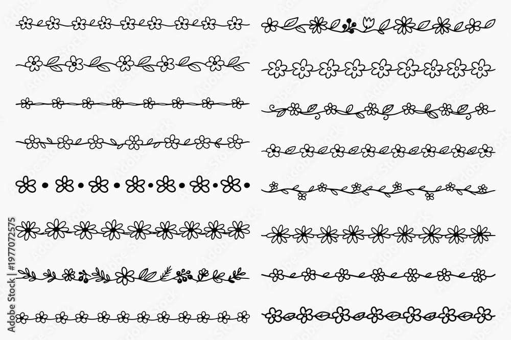 Obraz premium Hand-drawn vine border illustration, vector element set