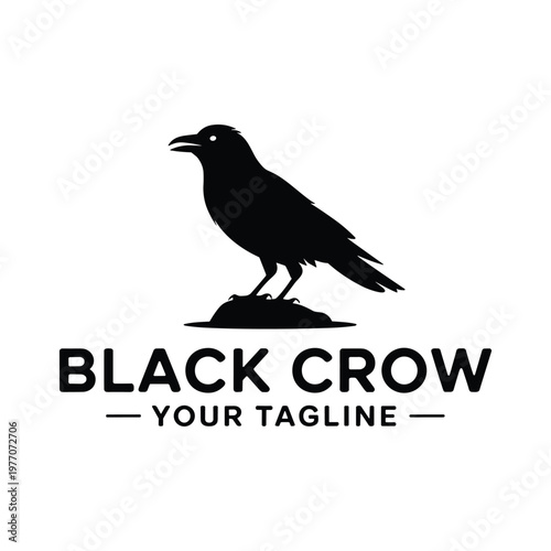 Black crow silhouette with tagline, minimalist bird